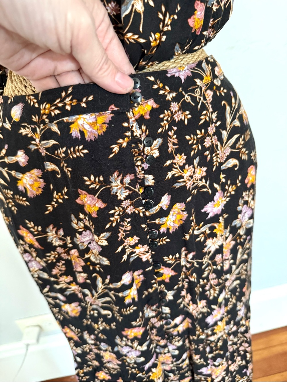 American Eagle Outfitters Black Floral Maxi Skirt with Matching Crop Top - Picture 2 of 3